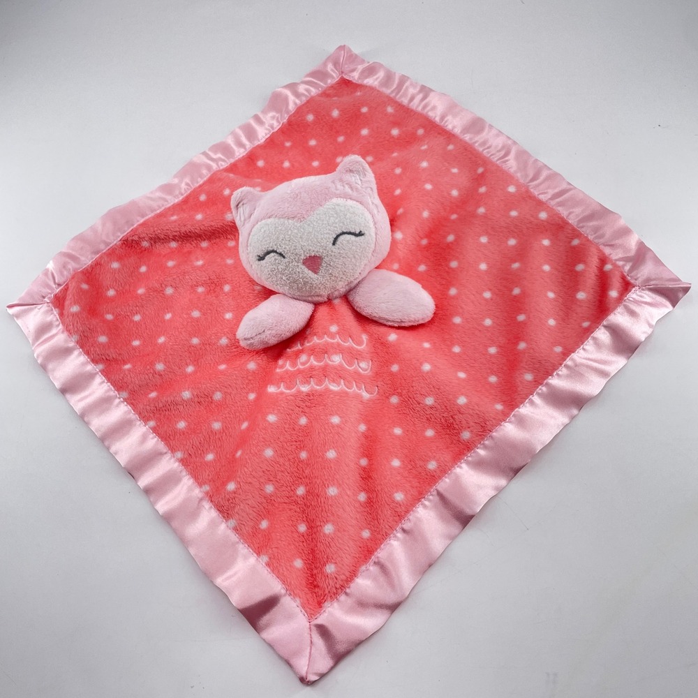 Cloud Island Pink Owl Baby Security Blanket Lovey Polka Dot Satin Trim 12x12